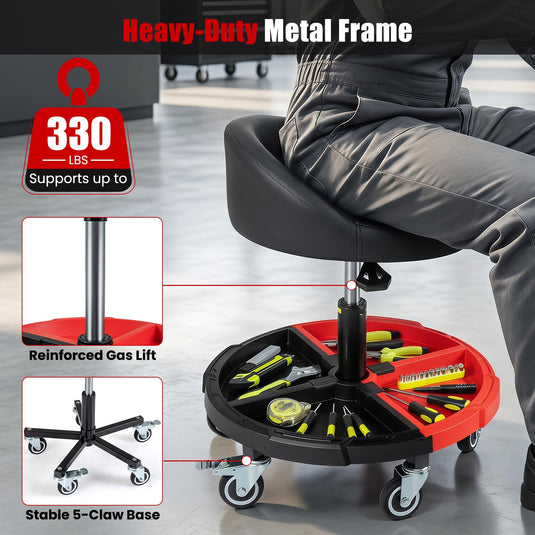 Goplus 360° Rolling Mechanic Stool with One Tier Tool Storage Tray ( 330LBS Capacity )