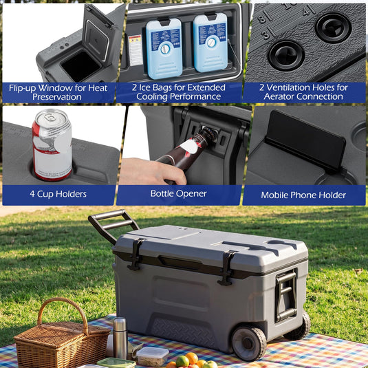 Goplus 53/74 QT Insulated Hard Cooler Portable Rolling Cooler w/Wheels