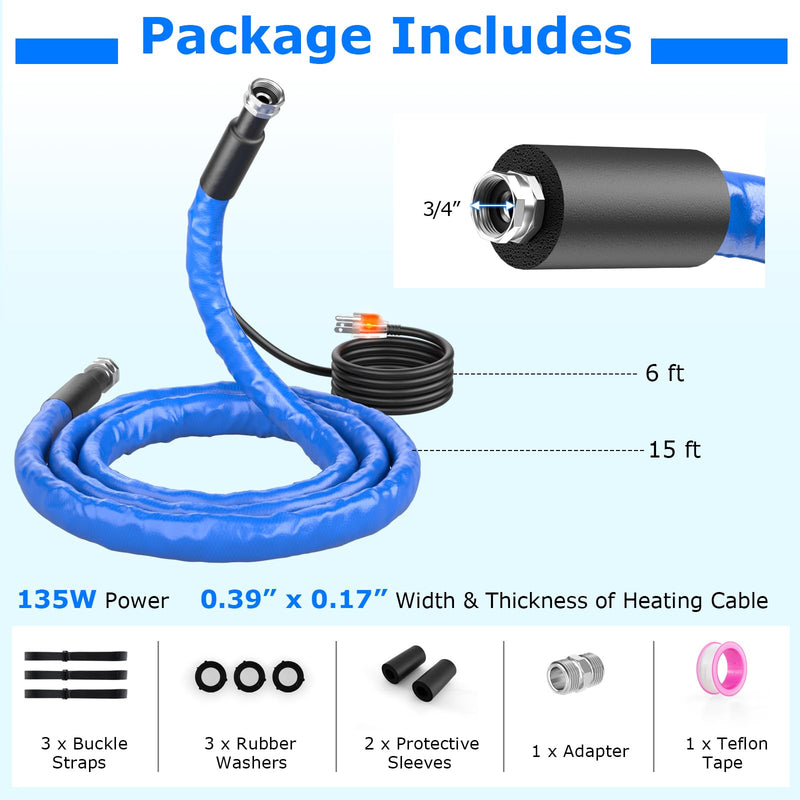 Load image into Gallery viewer, Goplus 15FT Heated Water Hose for RV, Heated Drinking Water Hose in Temperature Down to -45℉ with 3/4” GHT Adapter
