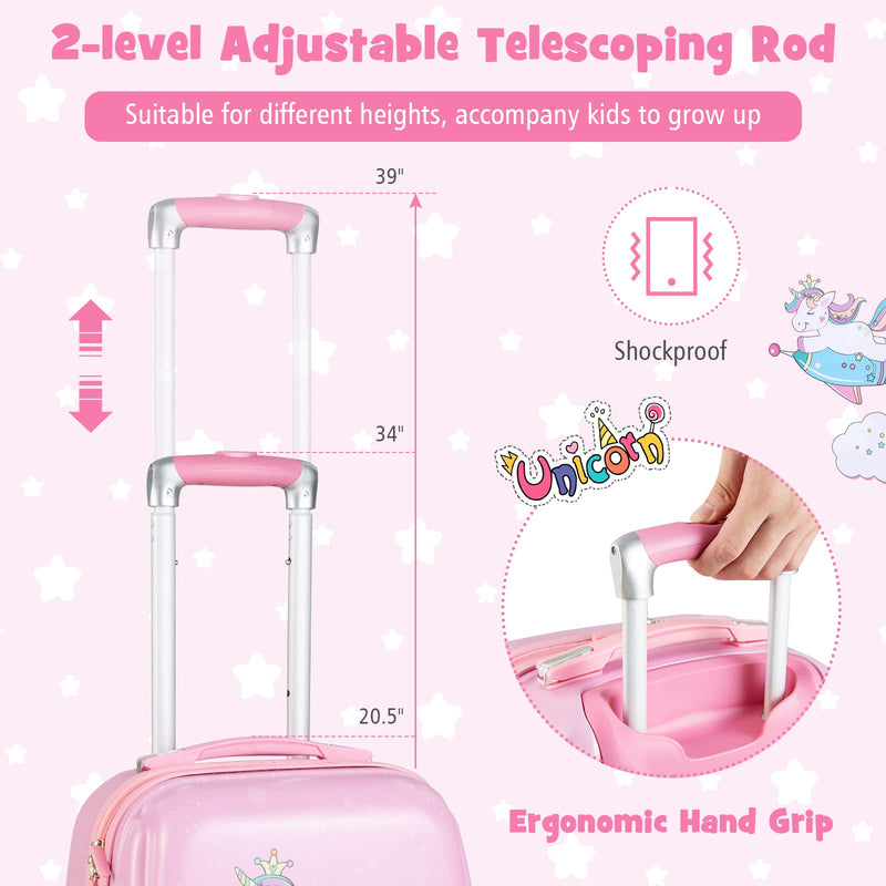 Load image into Gallery viewer, Goplus 12&quot; &amp; 18&quot; Kids Carry On Luggage Set Pink Kids Luggage Set
