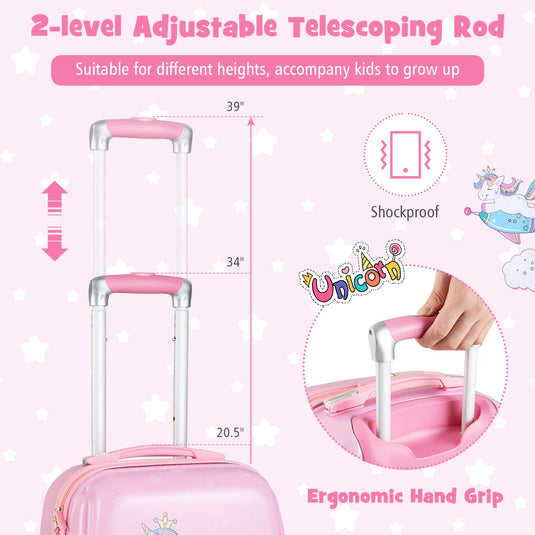 Goplus 12" & 18" Kids Carry On Luggage Set Pink Kids Luggage Set