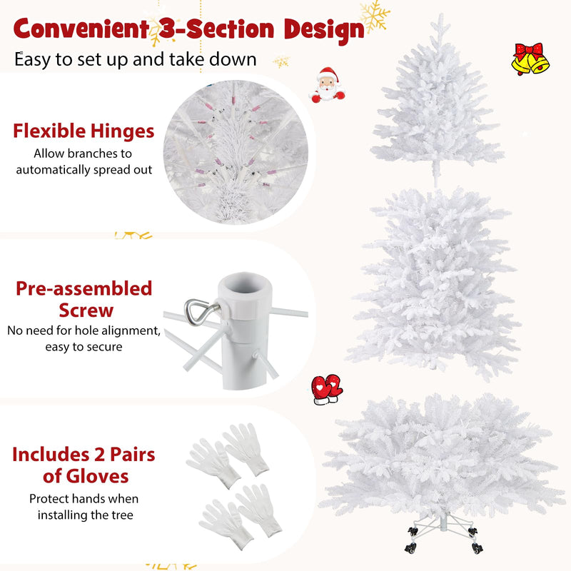 Load image into Gallery viewer, Goplus 7ft Pre-Lit White Christmas Tree with Wheels &amp; 900 Warm White LED Lights
