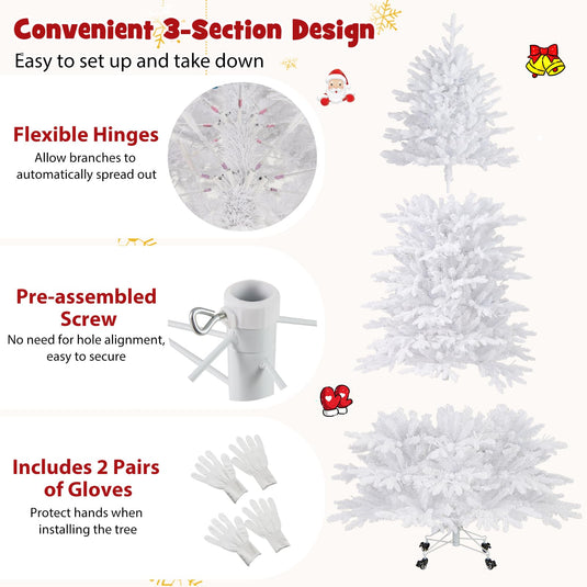 Goplus 7ft Pre-Lit White Christmas Tree with Wheels & 900 Warm White LED Lights