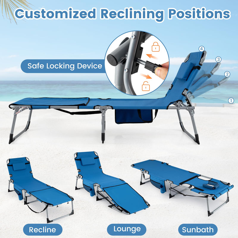 Load image into Gallery viewer, Goplus Tanning Chair with Face Arm Holes w/4-Level Backrest &amp; Head Pillow for Pool Beach
