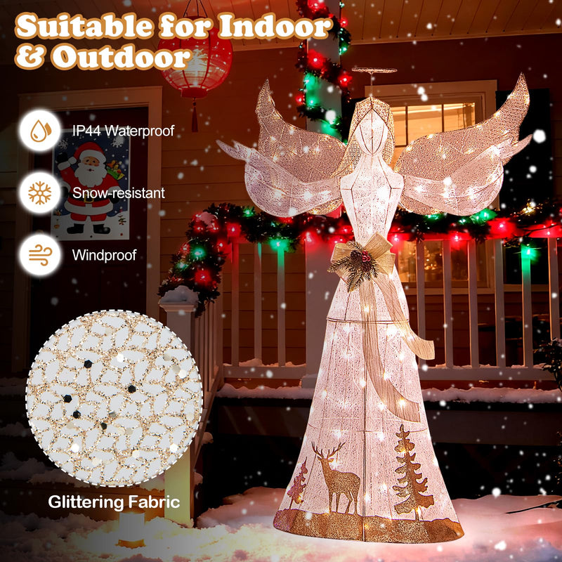 Load image into Gallery viewer, Goplus Pre-lit 3D Glittered Angel with 100 Warm White Lights Halo Bow Ground Stakes
