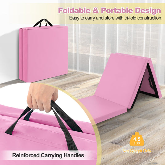 Goplus Folding Gymnastics Mat, 6¡¯ x 2¡¯ x 2¡¯¡¯ Thick Tri-Fold Exercise Tumbling Mat w/Carrying Handles