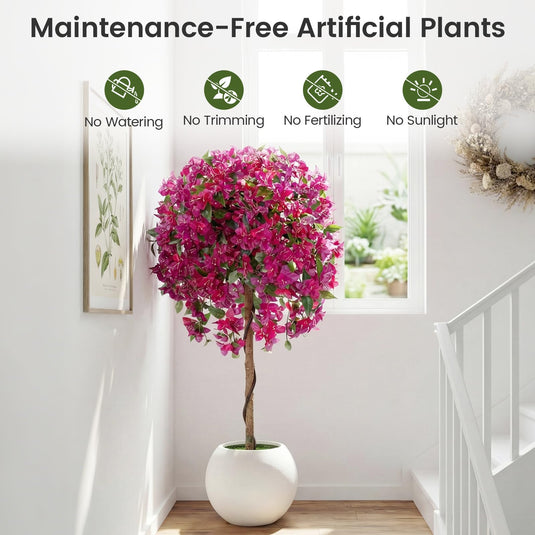 Goplus 2 Pack Artificial Azalea Trees with Vivid Blooming Flowers for Indoor Outdoor Decor