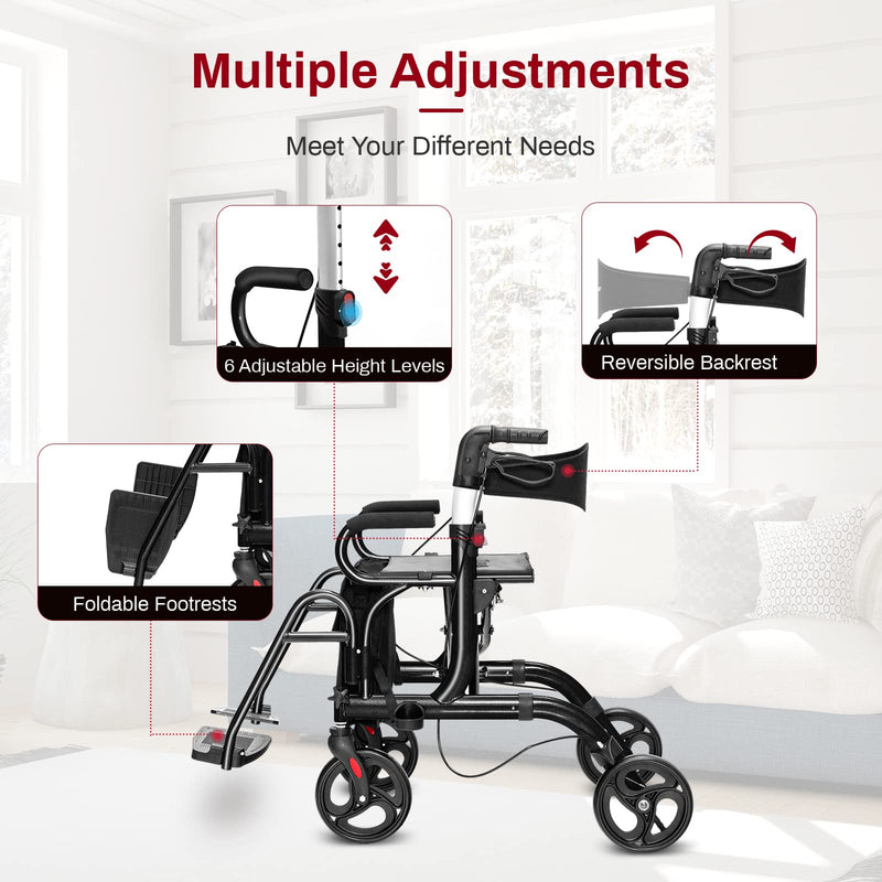 Load image into Gallery viewer, Goplus 2 in 1 Rollator Walker for Seniors Folding Transport Wheelchair Rollator with 8&quot; Wheels
