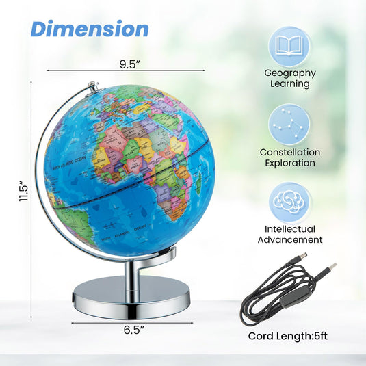 Goplus 9’’ Rotating 3 in 1 Illuminated World Globe with Constellation Stars
