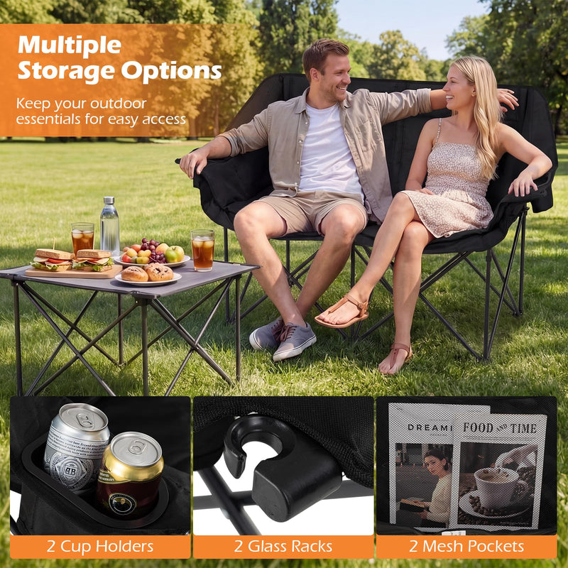 Load image into Gallery viewer, Goplus Double Camping Chair with Cup Holders Glass Racks and Mesh Pockets
