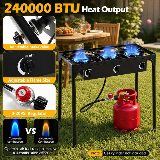 Goplus Outdoor Three Burner Gas Stove | 240,000 BTU High Pressure