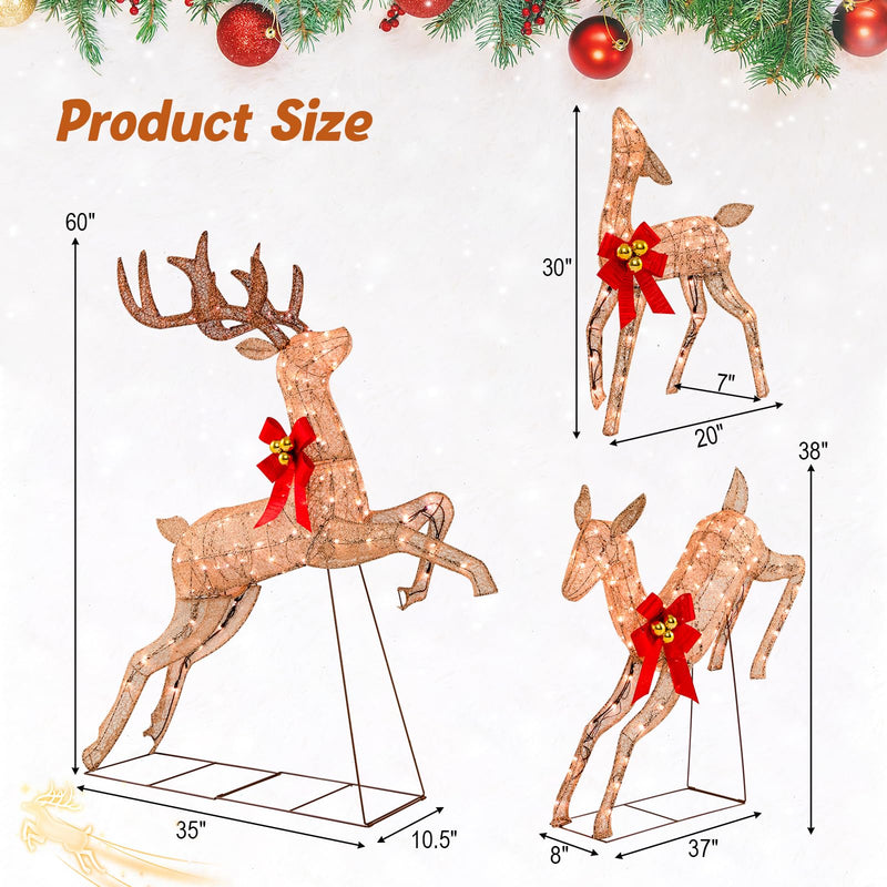 Load image into Gallery viewer, Goplus 3 Pieces Light up Christmas Reindeers Pre-lit Glittering Reindeer Family Set

