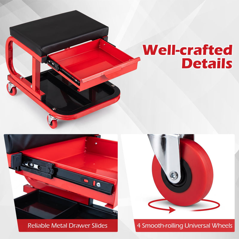 Load image into Gallery viewer, Goplus Mechanic Rolling Stool w/Tool Trays and Magnetic Drawer | 330 LBS Capacity
