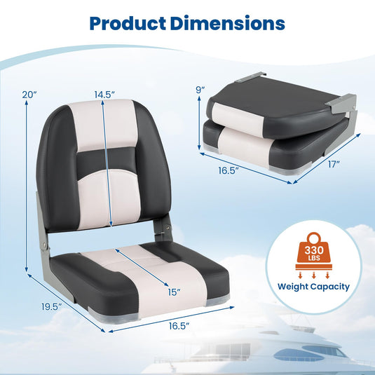 Goplus 2-Pack Boat Seats with Thick Sponge Padding and Fixing Bolts-Gray