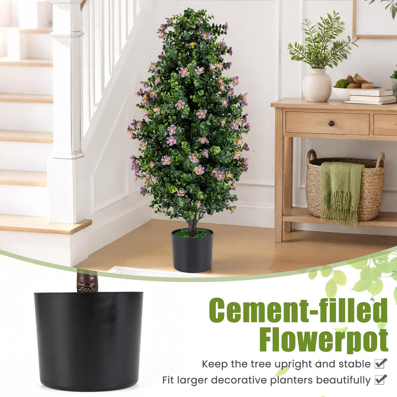 Load image into Gallery viewer, Goplus Set of 2 Artificial Topiary Trees | 3 FT Fake Bushes w/ Round Leaves and Blossoms
