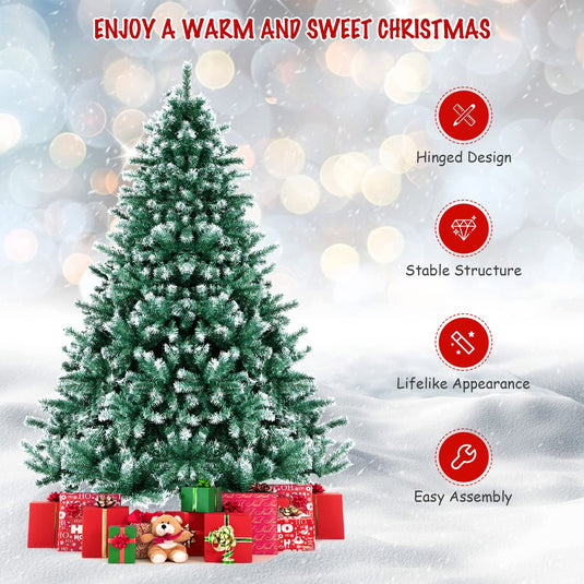 Goplus Unlit Artificial Christmas Tree Hinged Xmas Tree with Partially Flocked Design