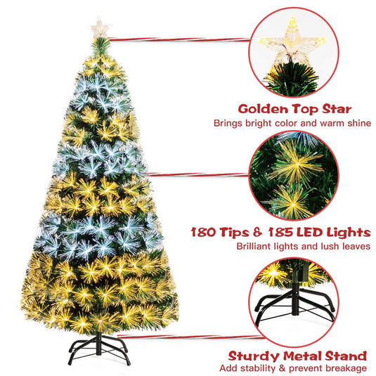 Goplus 5ft Pre-lit Artificial Christmas Tree Premium Optical Fiber Tree