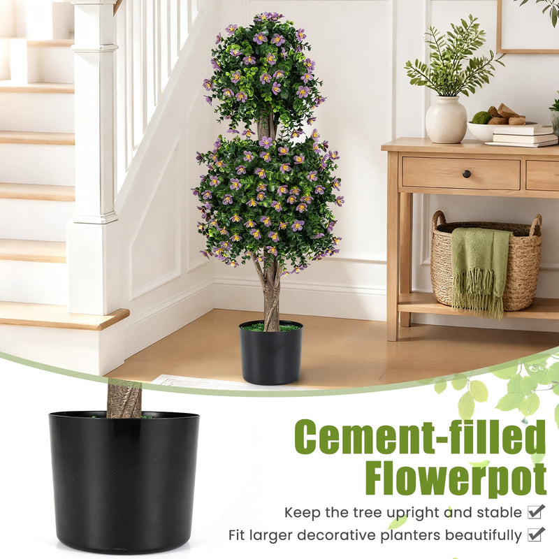 Load image into Gallery viewer, Goplus Set of 2 Artificial Topiary Trees | Realistic Evergreen Plant w/ 2 Topiary Balls and Blossoms
