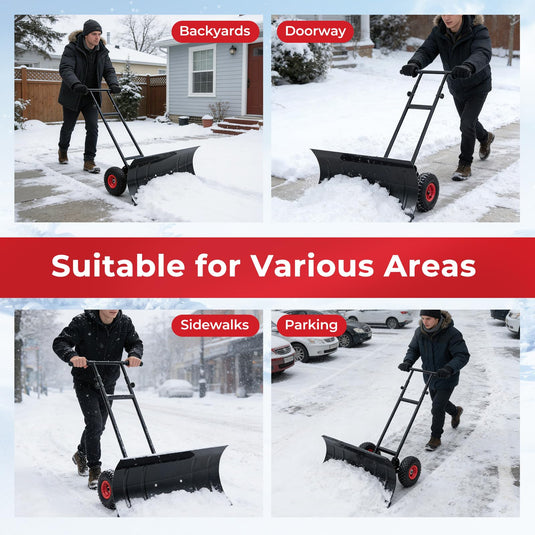 Goplus Ergonomic Snow Pusher w/ 29"x16" (W x H) 7-Position Angled Blade