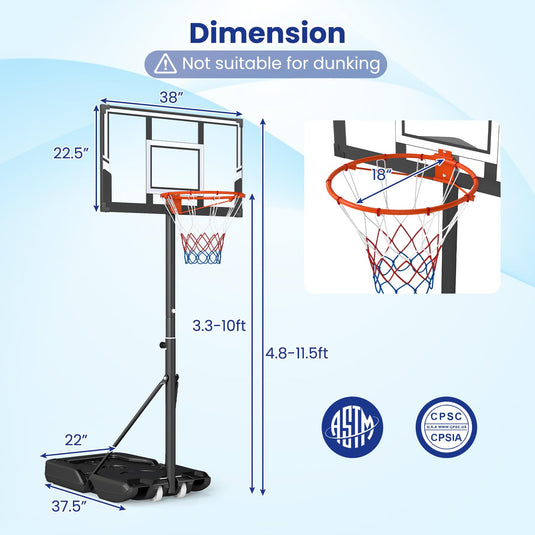 Goplus Portable 3.3-10FT Adjustable Basketball Goal System w/Shatterproof PC Backboard
