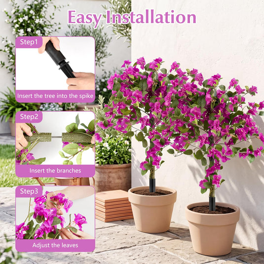 Goplus 2 Pack Artificial Bougainvillea Trees | 43.5" Sun-Protective Fake Silk Floral Plants