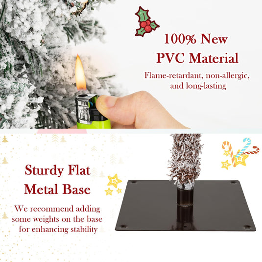 Goplus 3' 4' 5' Pre-Lit Snow Flocked Christmas Tree Set of 3 with 300 Multicolored LED Lights