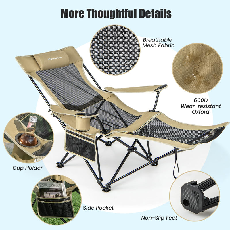 Load image into Gallery viewer, Goplus Reclining Camping Chair with Foot Rest, Folding Lounge Chair for Adults, w/Adjustable Backrest
