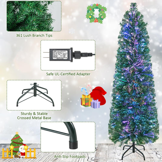 Goplus 5ft Fiber Optic Pencil Christmas Tree Xmas Full Tree for Home Office Holiday Decor
