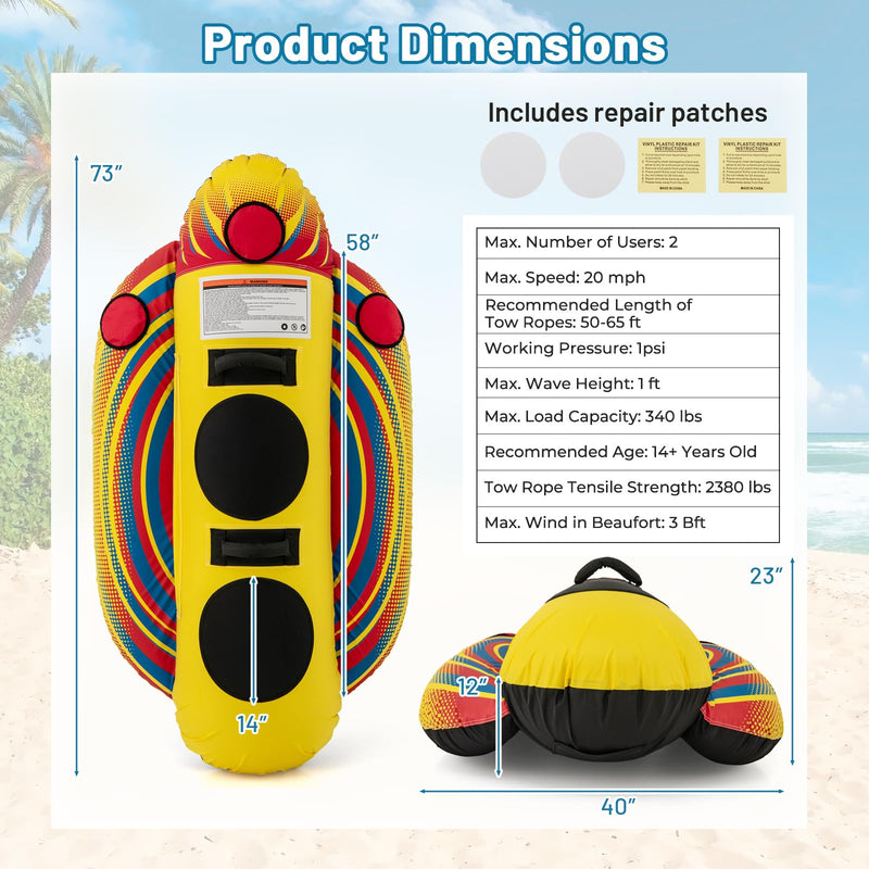 Load image into Gallery viewer, 1-2 Rider Hot Dog Tube for Boat to Pull
