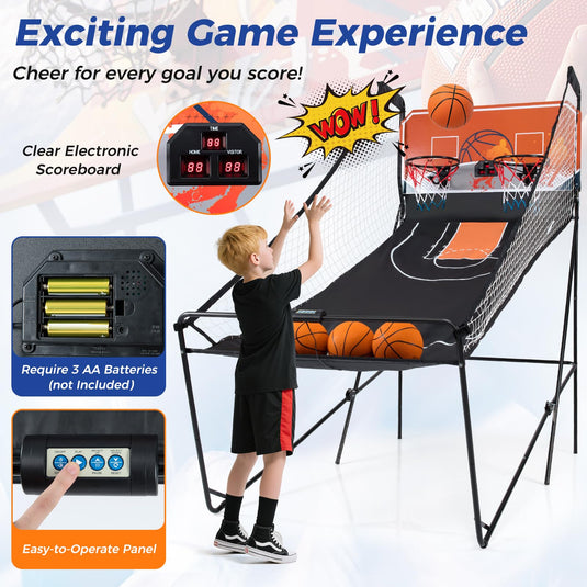 Goplus Foldable Dual Shot Basketball Arcade Game w/LCD Scoreboard & 4 Balls