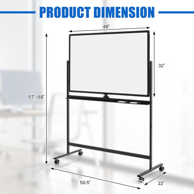 Load image into Gallery viewer, Goplus 48” x 32” Rolling Whiteboard, Height Adjustable Magnetic Dry Erase Board
