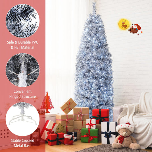 Goplus 7ft Pre-Lit Artificial Pencil Christmas Tree with 350 Cool-White LED Lights