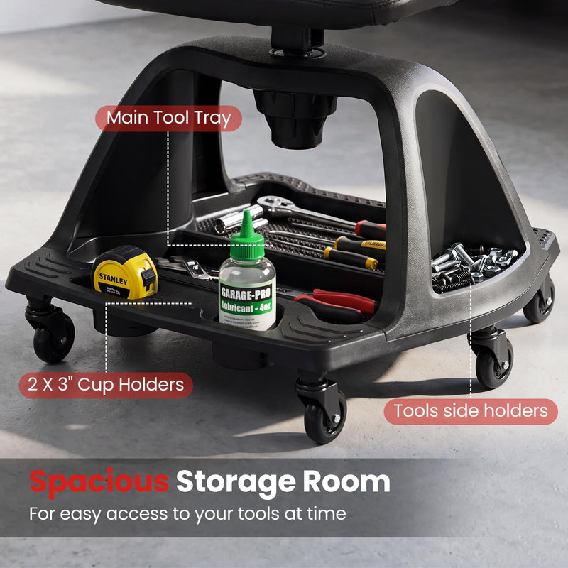 Load image into Gallery viewer, Goplus Rolling Shop Stool | 330 LBS Capacity Garage Mechanic Stool Seat
