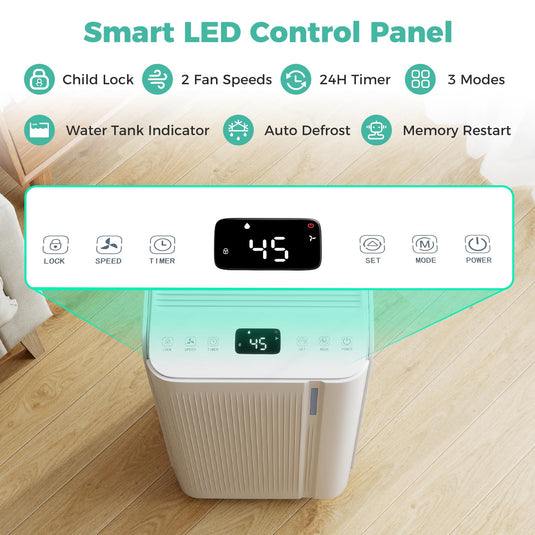 32 Pints Dehumidifier for Home & Basement, 2000 Sq.ft Portable Dehumidifier with Drain Hose