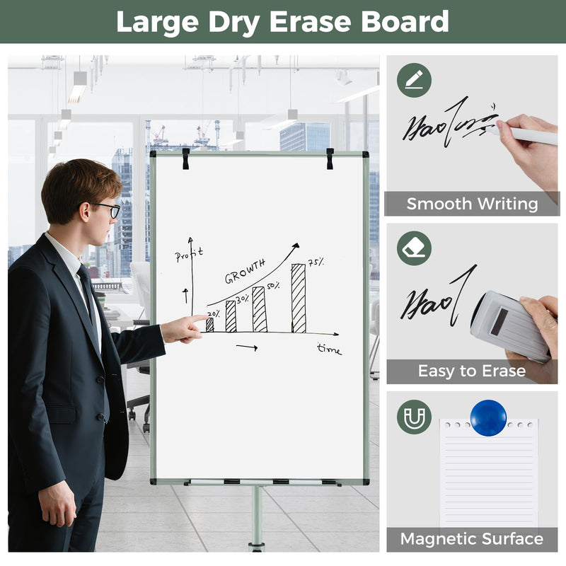 Load image into Gallery viewer, Goplus 40” x 26” Height-Adjustable Dry Erase Board on Wheels with Round Stable Stand
