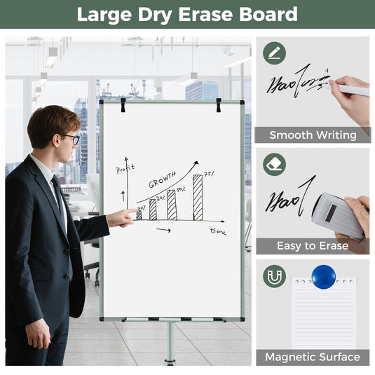 Goplus 40” x 26” Height-Adjustable Dry Erase Board on Wheels with Round Stable Stand