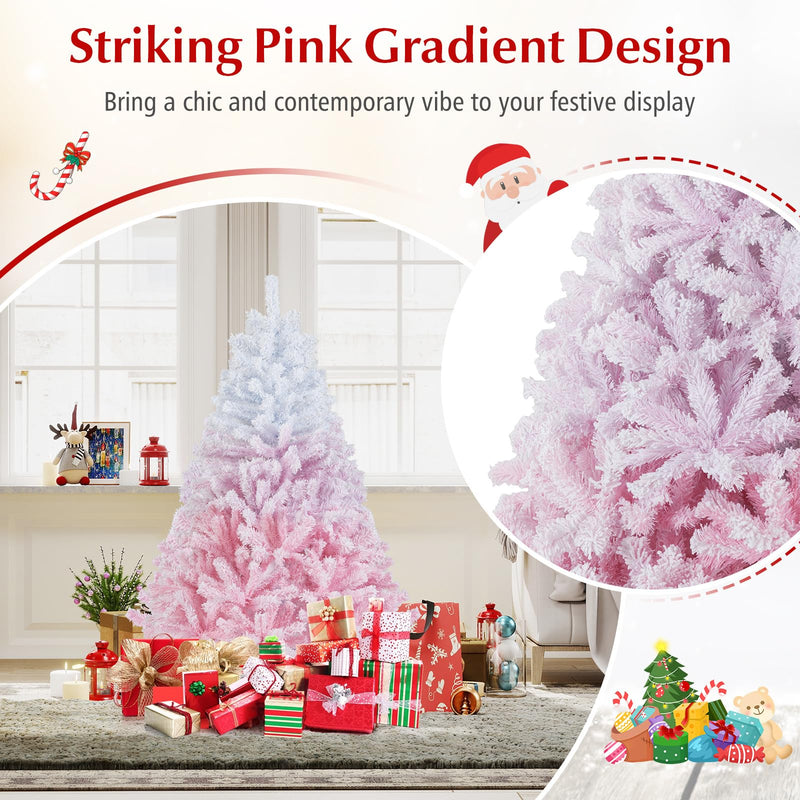 Load image into Gallery viewer, Goplus Pink Gradient &amp; White Snow Flocked Christmas Tree | Home Office Decoration
