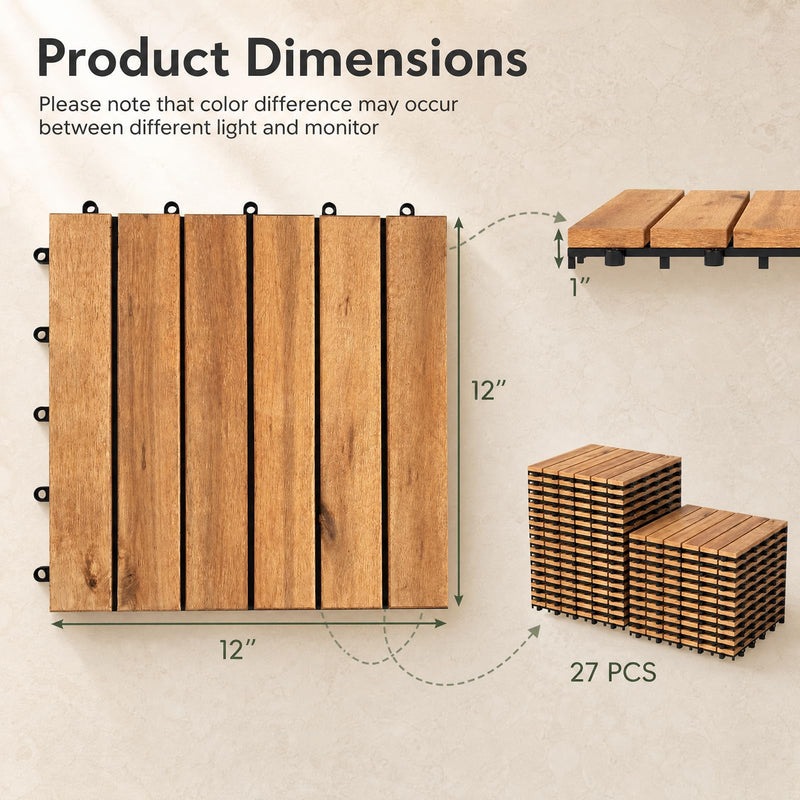 Load image into Gallery viewer, Goplus 27/54-Pack Acacia Wood Interlocking Deck Tiles (Straight) | Tool-Free Assembly
