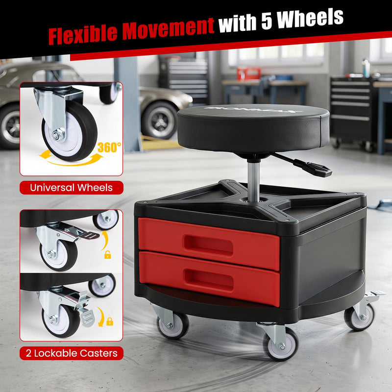 Load image into Gallery viewer, Goplus Rolling Mechanic Stool with Cushioned Seat with 3 Drawers and Tool Tray

