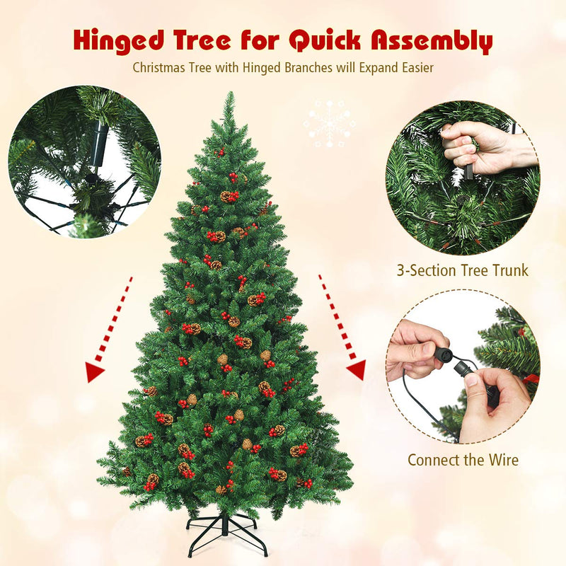 Load image into Gallery viewer, Goplus 6.5FT Pre-Lit Christmas Tree with 1100 Branch Tips Pine Cones and Red Berries

