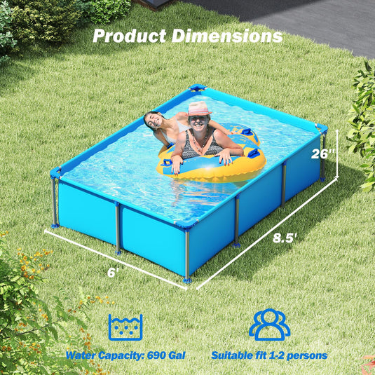 Goplus 8.5' x 6' x 26" Rectangle Metal Frame Pool Set Above Ground Swimming Pool