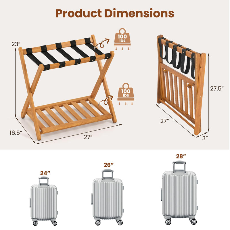 Load image into Gallery viewer, Goplus Luggage Rack Set of 2 or 4 Folding Acacia Wooden Suitcase Stand
