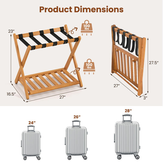 Goplus Luggage Rack Set of 2 or 4 Folding Acacia Wooden Suitcase Stand