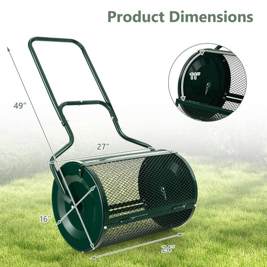 Goplus 24 inch Compost Spreader for Lawn, Lightweight Metal Mesh Lawn Roller Double Side Latches for Topdressing & Seedling
