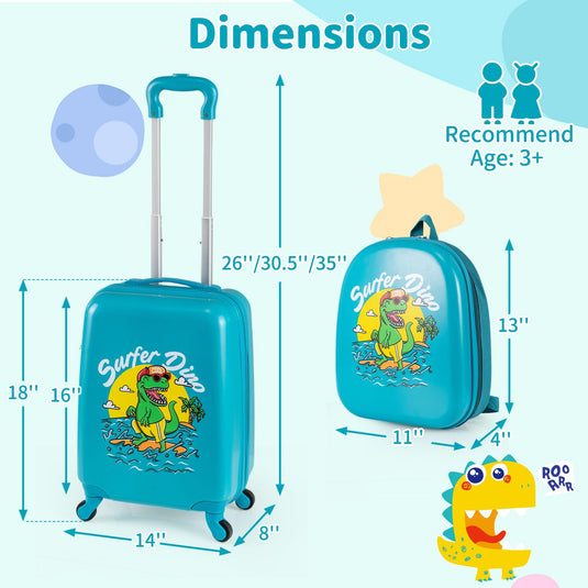 2 PCS Kid Luggage Set With Spinner Wheels for Children Boys Girls-Blue