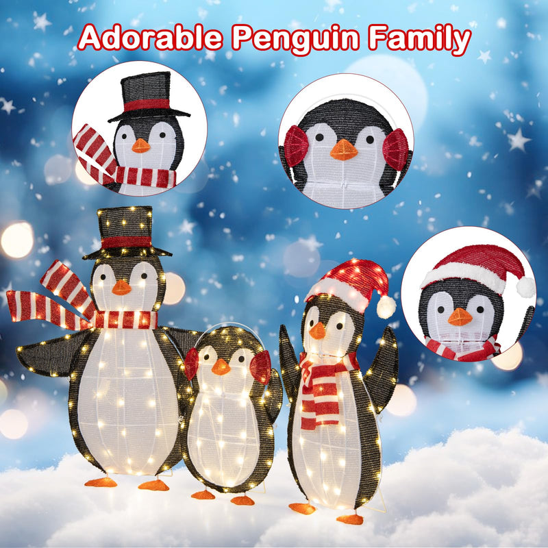 Load image into Gallery viewer, Goplus Set of 3 Lighted Christmas Penguins with LED Lights Outdoor Glowing Holiday Display
