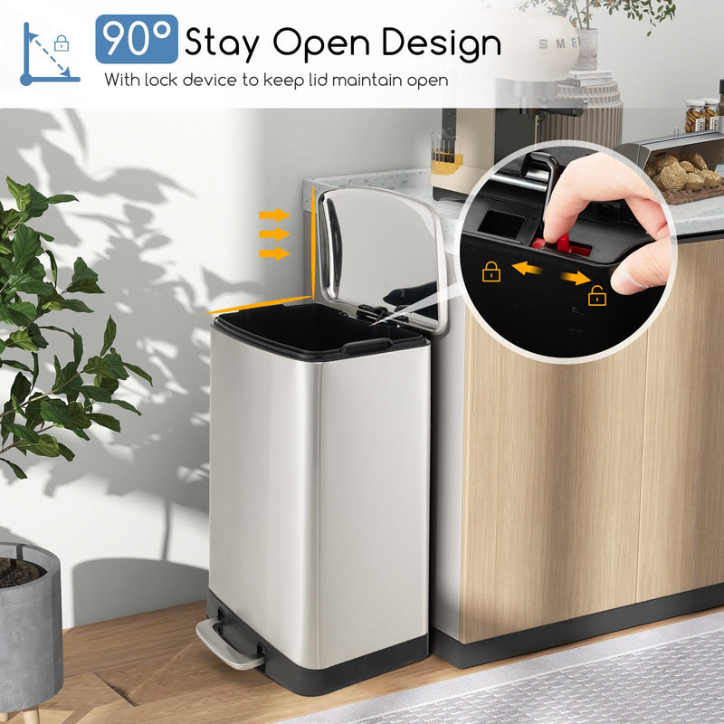 Load image into Gallery viewer, Goplus 13.2 Gallon/ 50 Liter Trash Can, Stainless Steel Garbage Can with Lock Device &amp; Foot Pedal, Stay Open Trash Bin w/Soft Closing Lid
