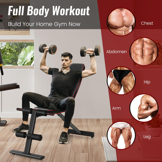 Goplus Adjustable Weight Bench, Heavy Duty Exercise Bench Press for Full Body Strength Training