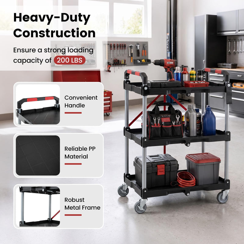 Load image into Gallery viewer, Goplus 3-Tier Folding Utility Cart w/Swivel Wheels | Tool-Free Assembly
