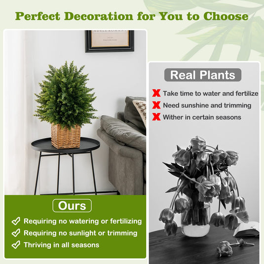 Goplus 21.5" Artificial Tree, Set of 2 Faux Potted Plants Artificial Shrubs Bushes